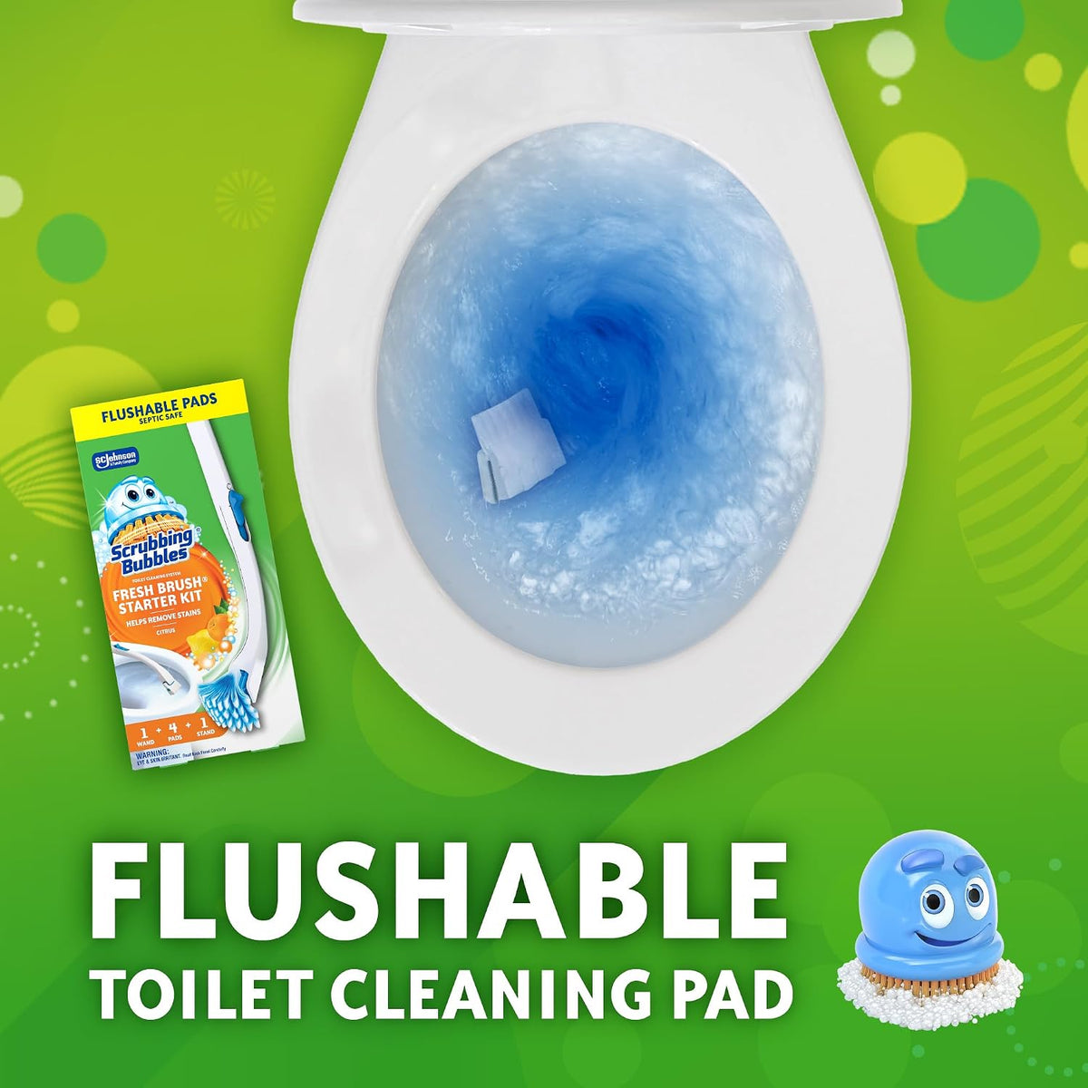 Scrubbing Bubbles Fresh Brush Toilet Bowl Cleaner Kit with Flushable Pads