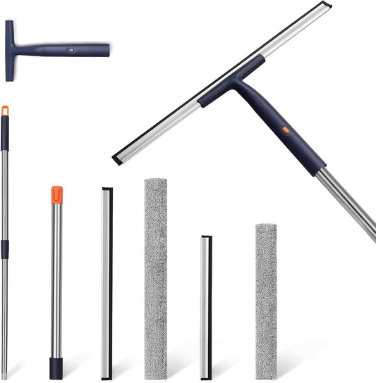 Window Squeegee Kit with Pole and Scrubber, (12" & 16" Set)