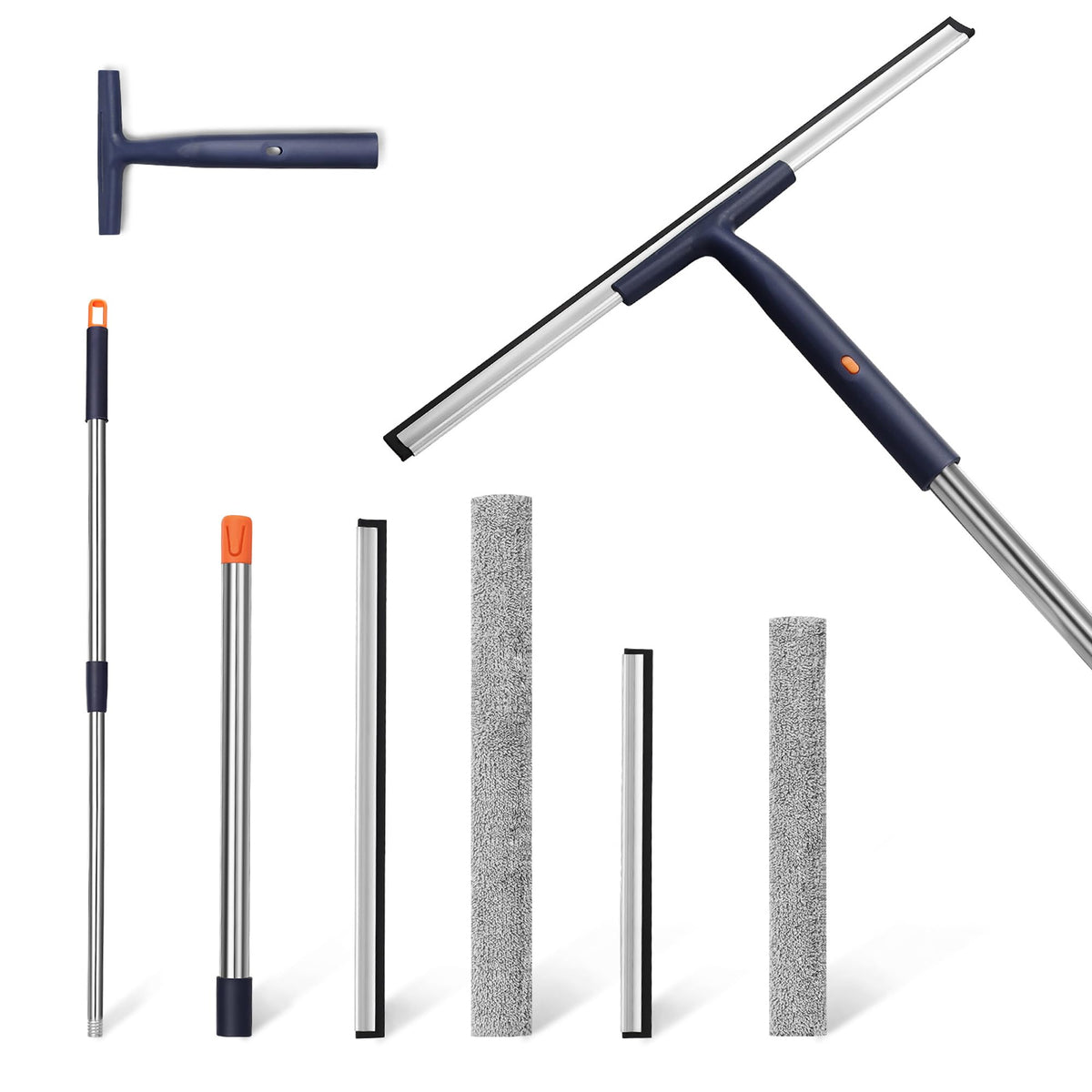 Window Squeegee Kit with Pole and Scrubber, (12" & 16" Set)