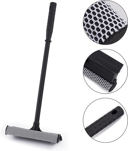 Matthew Cleaning All Purpose Window Squeegee Window Cleaner Tool,Car Squeegee Windshield Cleaning Sponge and Rubber Squeegee,2-in-1 Window Cleaner Sponge(8'') and Soft Rubber with Pole 20’’(6Pack)