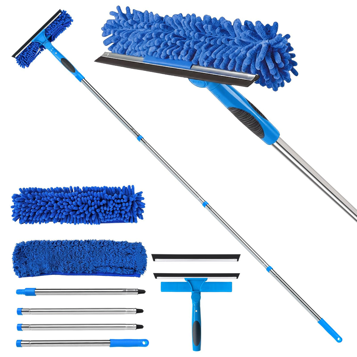 67" Window Squeegee for Window Cleaning with Extension Pole, 3-in-1