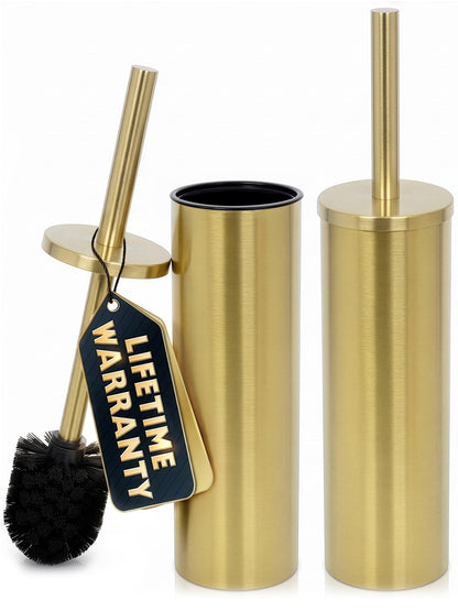 Stainless Steel Toilet Brush and Holder Set, Splash Guard (Brushed Gold)