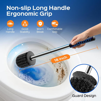 HAMITOR Toilet Brush and Holder Set: 2 Pack Stainless Steel Rustproof Kits with Deep Cleaning Bristles - Hidden Toilet Cleaner Scrubber for Homeowners - Compact Bathroom Accessories for Home RV Silver