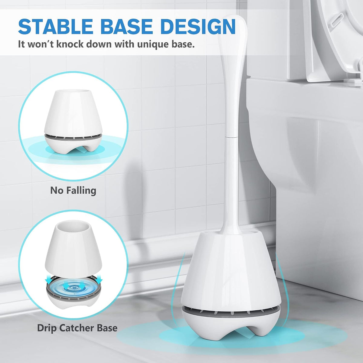 Toilet Brush and Holder 2 Pack, Toilet Brush with Ventilated Holder, Toilet Bowl Brush with Long and Large Handle for Bathroom-Toilet-Cleaning-Bristles-Comfortable