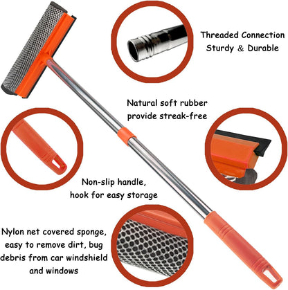 Window Squeegee for Window Cleaning, Squeegee Window Cleaner Tool 2 in 1 Car Window Cleaning Tool with Extension Pole 58‘’ Telescopic Window Washing Equipment, Shower Squeegee for Shower Glass Door