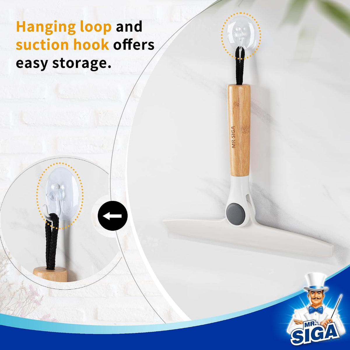 MR.SIGA Silicone Squeegee for Shower Door, Mirror, Glass, 10 inch, White