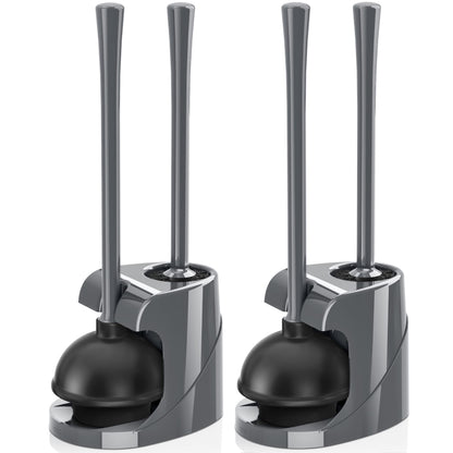 Toilet Plunger and Brush, Bowl Brush and Heavy Duty Toilet Plunger Set with Ventilated Holder, 2-in-1 Bathroom Cleaning Combo with Modern Caddy Stand for 5.7-inch Toilet Drain(Black, 2 Set)