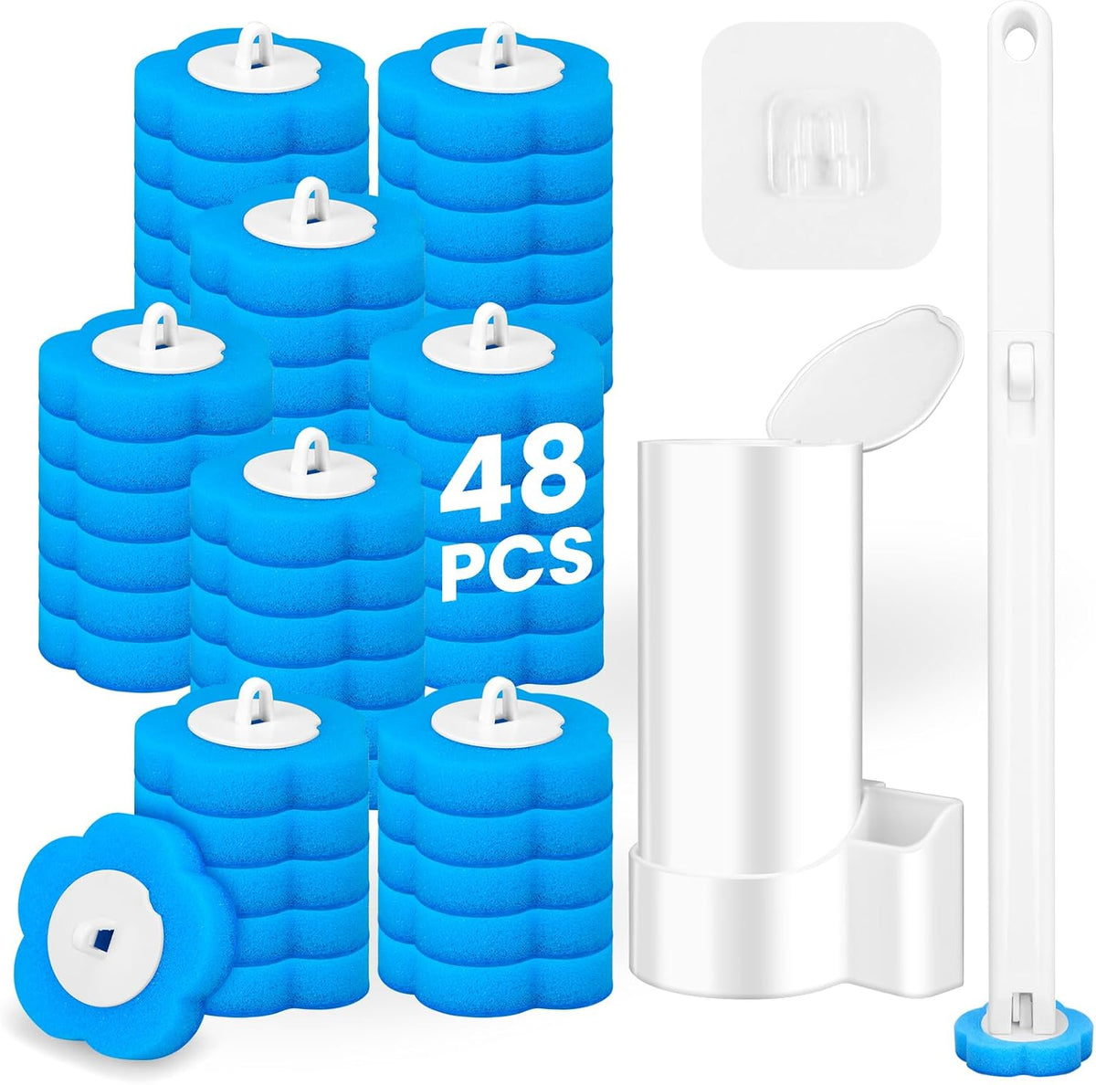 Disposable Toilet Brush with 48pcs Toilet Wand Refills, Toilet Bowl Cleaner Wands, Toilet Cleaning System Starter Kit