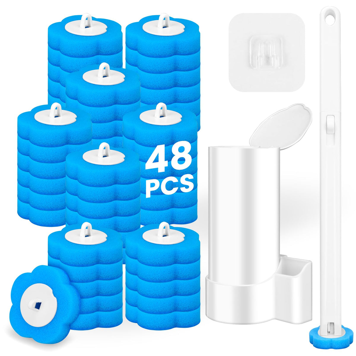 Disposable Toilet Brush with 48pcs Toilet Wand Refills, Toilet Bowl Cleaner Wands, Toilet Cleaning System Starter Kit