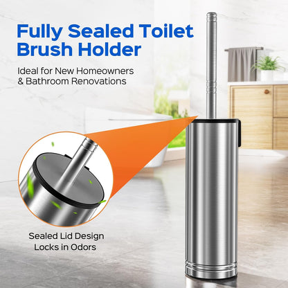 HAMITOR Toilet Brush and Holder Set: Stainless for New Bathroom Essentials