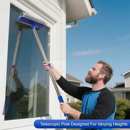2-in-1 Window Squeegee&Car Squeegee with 15.7"-27.5" Retractable Stainless Steel Handle, Windshield Cleaner Tool for Cars, Trucks, Glass Doors, Shower Glass, Outdoor Windows