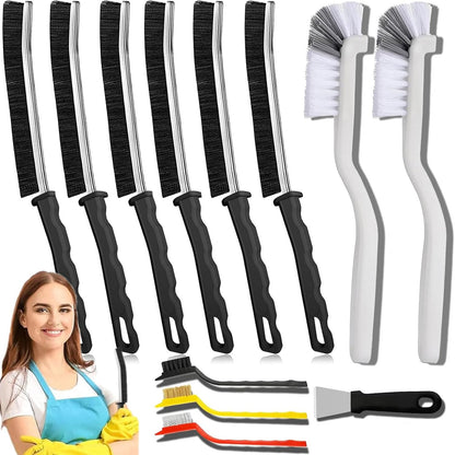 Crevice Cleaning Brush 12-Pack - Heavy Duty Hard Bristle Gap Brush for Deep Cleaning - Ultra-Thin Window Track Cleaning Tool for Shower Grout, Sliding Doors, Baseboards & Auto Detailing