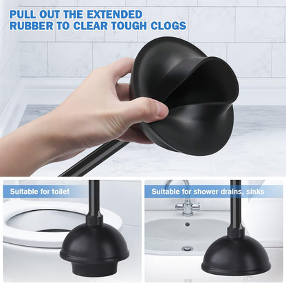 Toilet Plunger and Brush, Bowl Brush and Heavy Duty Toilet Plunger Set with Ventilated Holder, 2-in-1 Bathroom Cleaning Combo with Modern Caddy Stand for 5.7-inch Toilet Drain(Black, 2 Set)