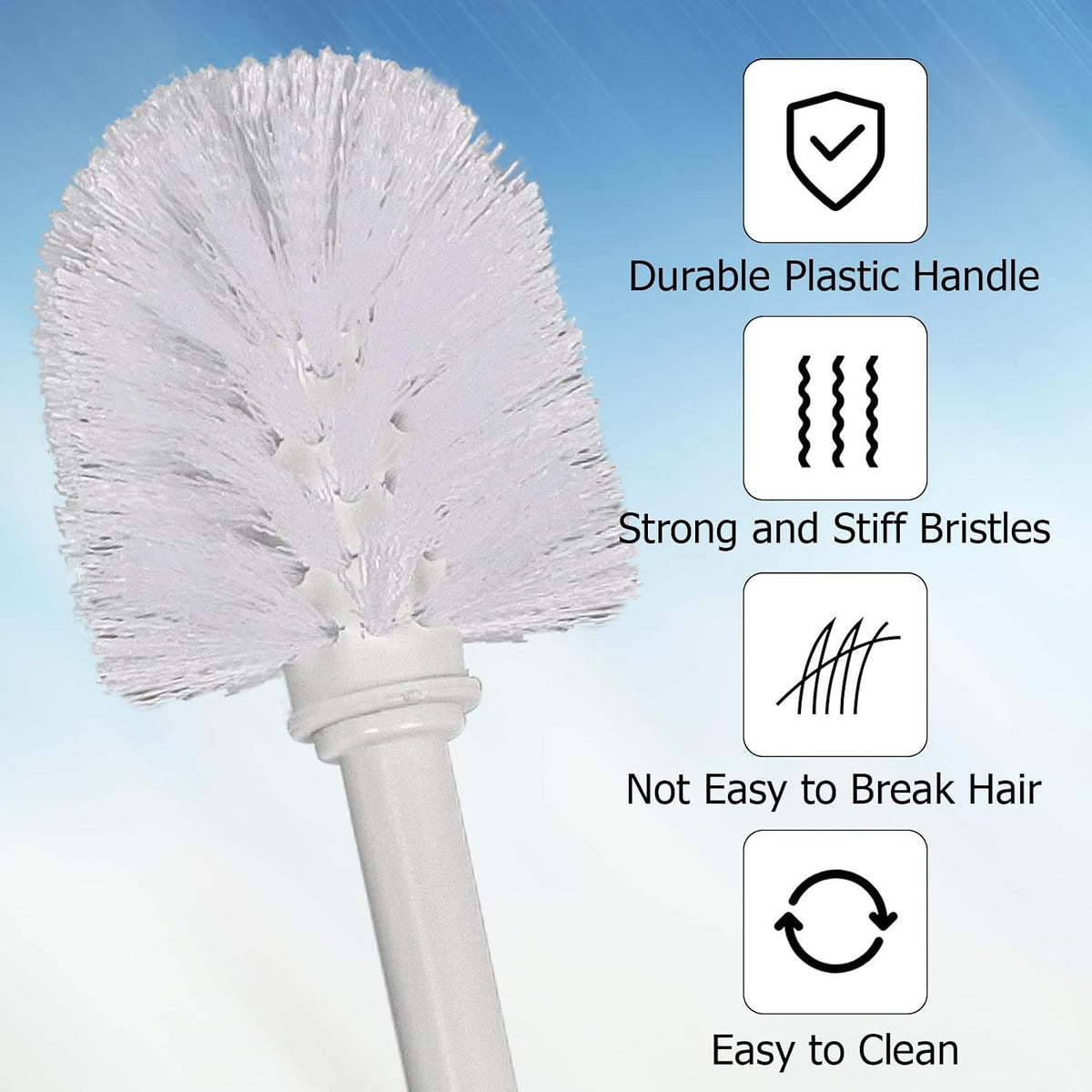 Topsky Toilet Brush & Holder Set, 2 Pack Plastic Round Barrel Loo Brush with 2 Replacement Heads, Durable for Bathroom, White