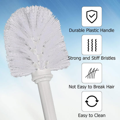 Topsky Toilet Brush & Holder Set, 2 Pack Plastic Round Barrel Loo Brush with 2 Replacement Heads, Durable for Bathroom, White