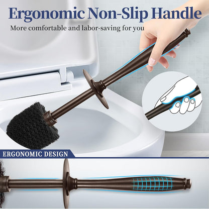 HAMITOR Toilet Bowl Brush Holder Set: Modern Brown Bathroom Accessories