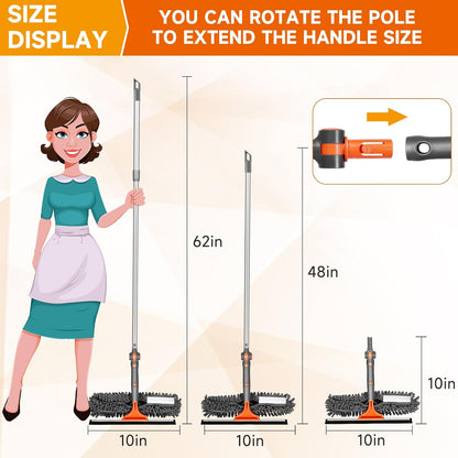 LEVELEVE Professional Window Cleaning Equipment with 62 Inch Long Handle Extension Pole, 2-in-1 Bendable Window Washer Squeegee Tool for High Indoor & Outdoor Glass (with 2 Cleaning Cloth)