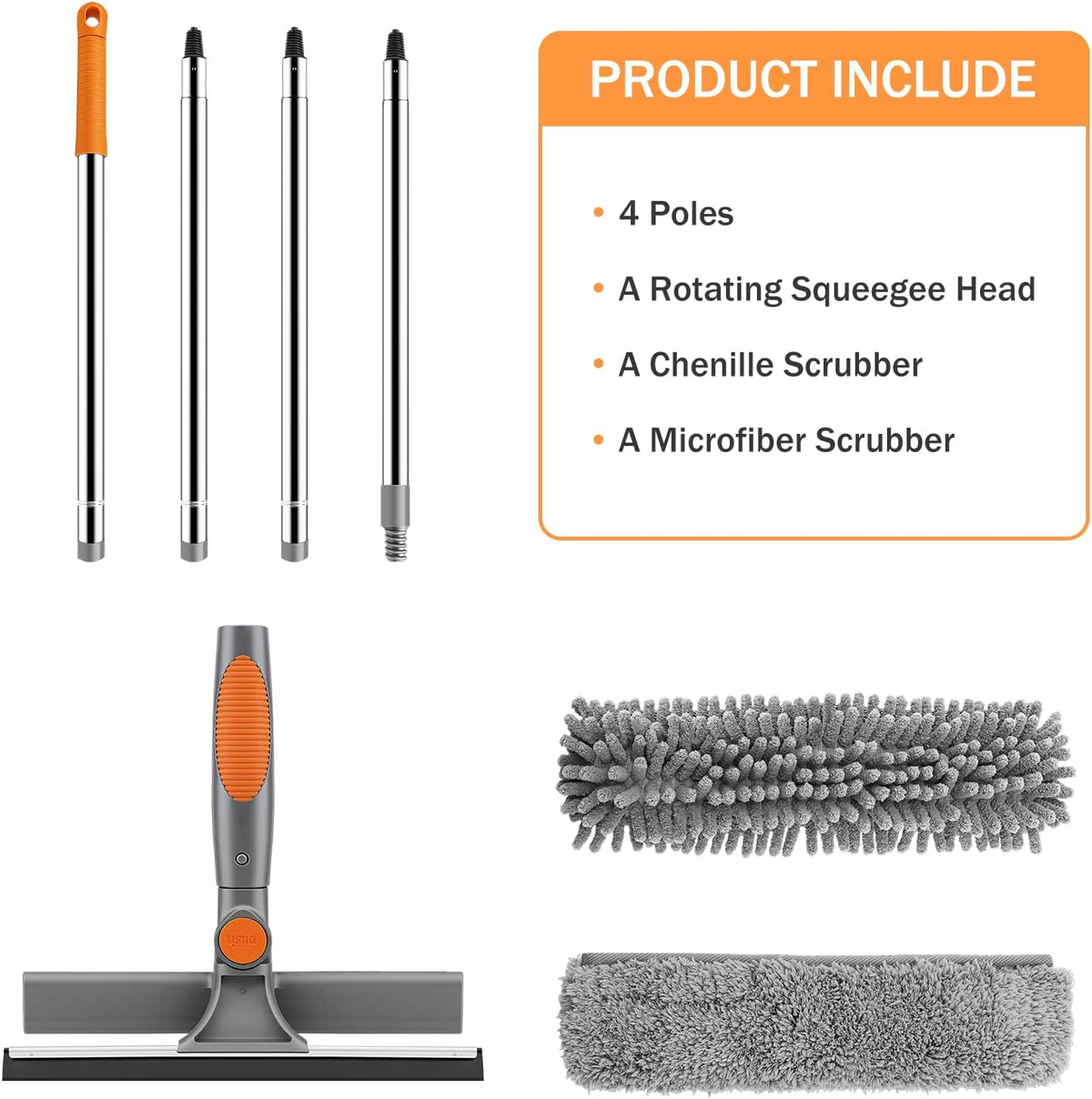 SetSail Window Squeegee with 66in Extension Pole 2-in-1 Window Cleaning Kit