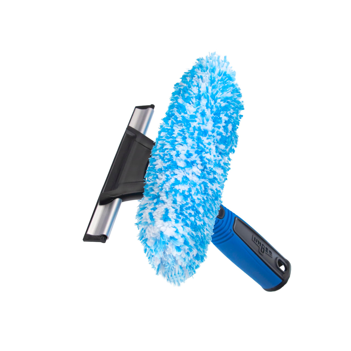 Unger Professional Connect and Clean 18” Proflex 2-in-1 Squeegee and Scrubber, High Access Window Cleaning Tool with Pivoting Head, Commercial and Residential Use, Reusable Microfiber Sleeve