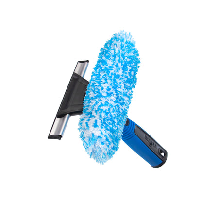 Unger Professional Connect and Clean 18” Proflex 2-in-1 Squeegee and Scrubber, High Access Window Cleaning Tool with Pivoting Head, Commercial and Residential Use, Reusable Microfiber Sleeve
