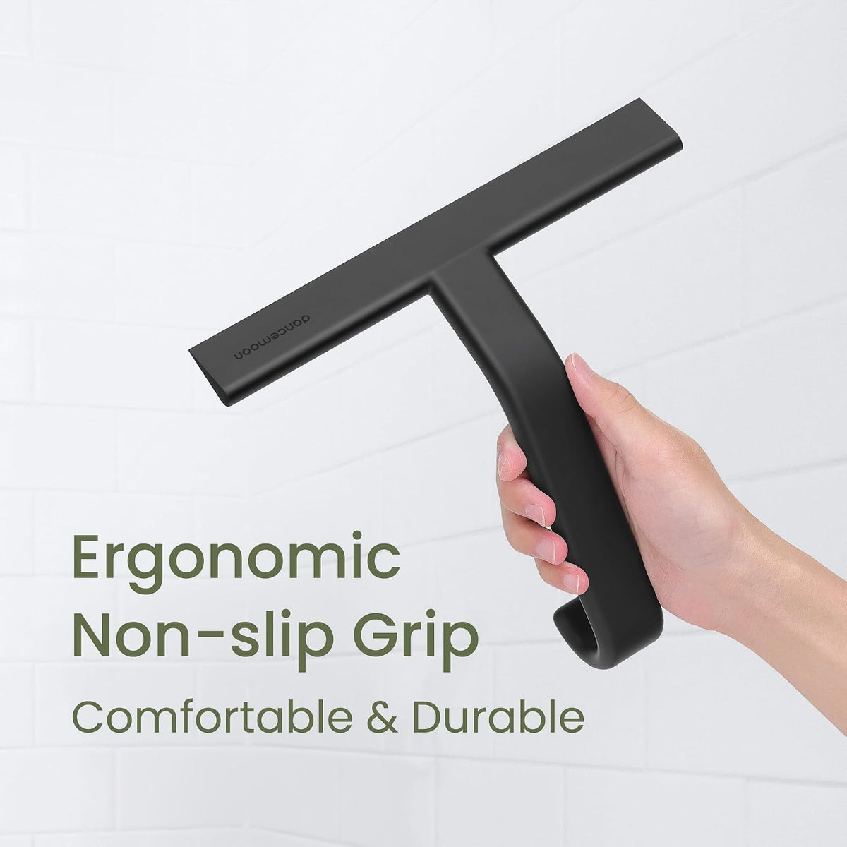 dancemoon JustHang Shower Squeegee with Built-in Hook, 10-Inch Black