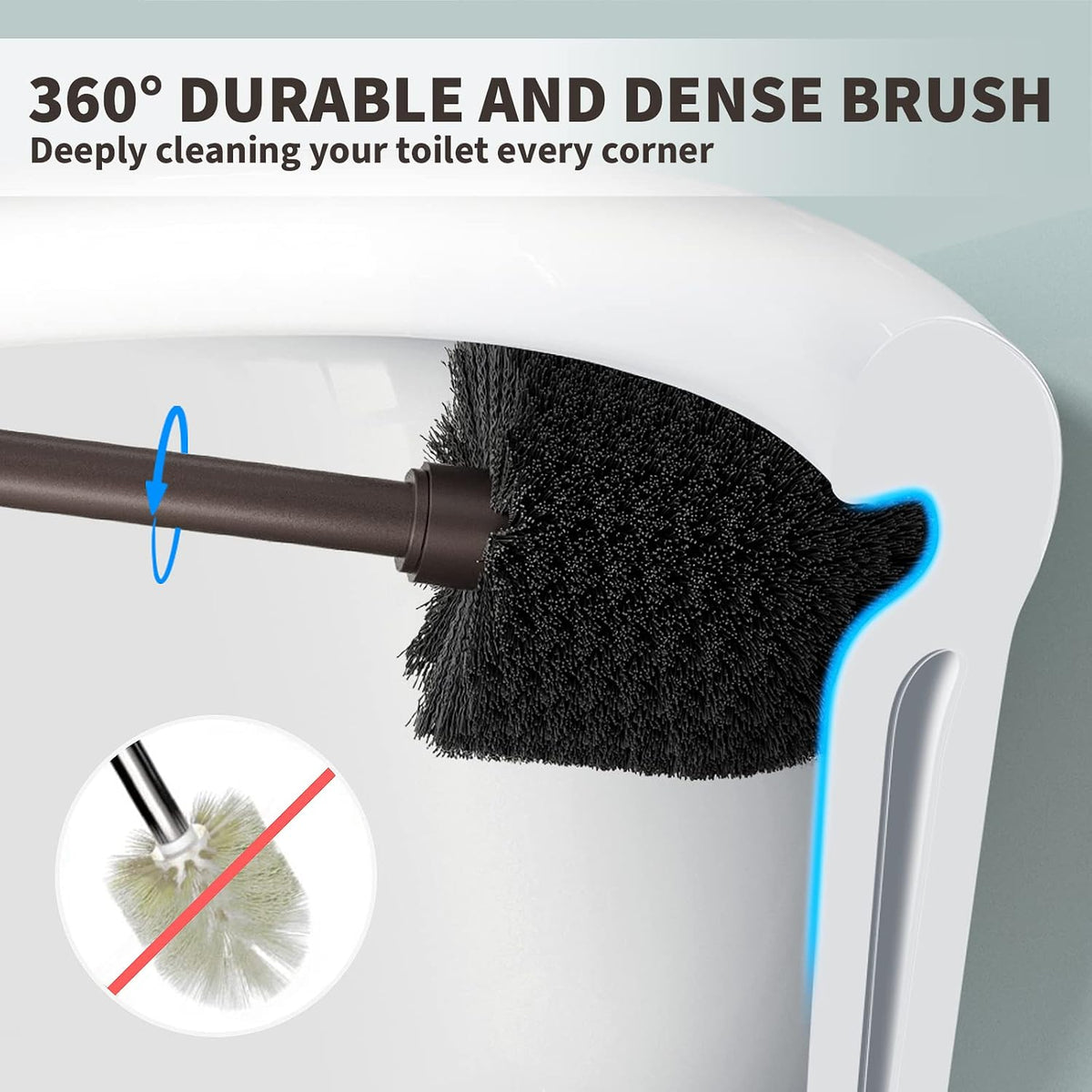 Toilet Brush, Toilet Bowl Brush with Extra Long Handle Durable Bristles Toilet Scrubber and Covered Holder for Toilet Brush Set for Bathroom Cleaning (Brown, 1 Set)
