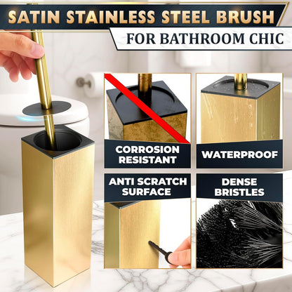 Gold Toilet Brush and Holder Set, Freestanding (Square Shape)