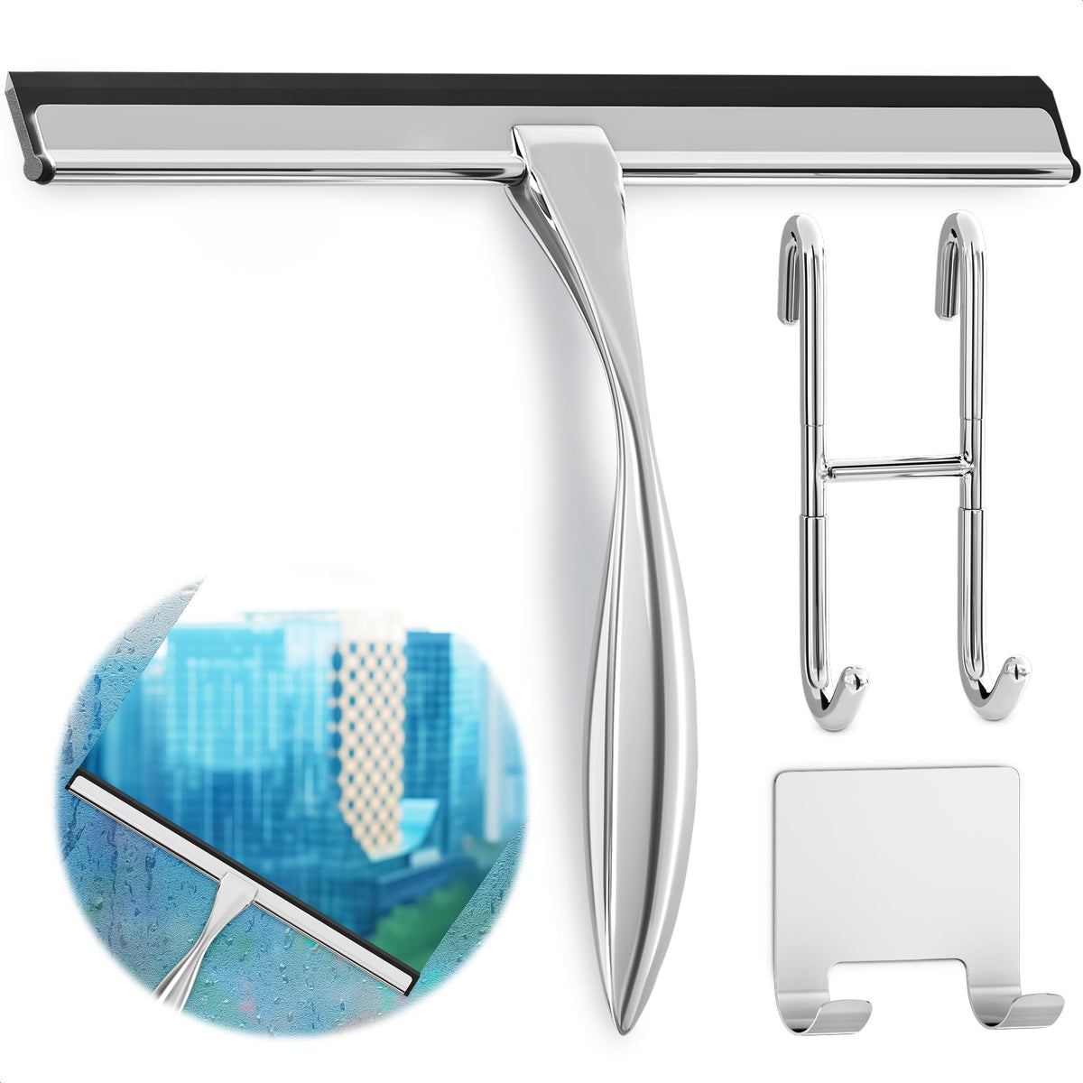 4 Pcs Hand Squeegee for Shower Glass, 9.45 in Silicone Blade