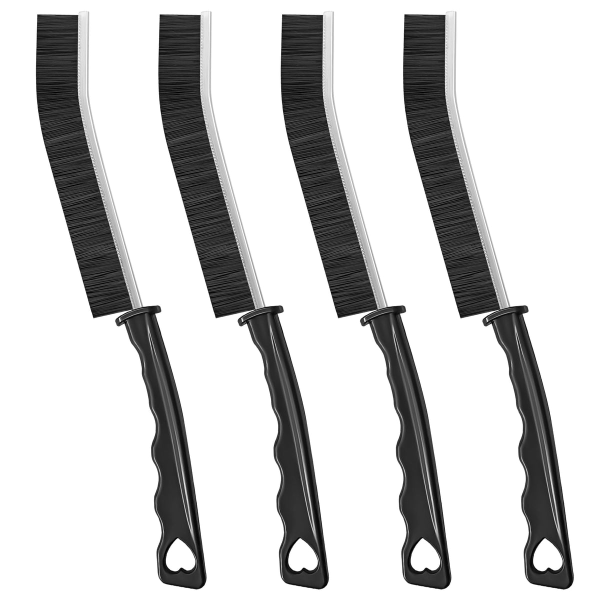 4TH Multi-Purpose Hard Bristle Crevice Cleaning Brush, 4 Pcs, Black