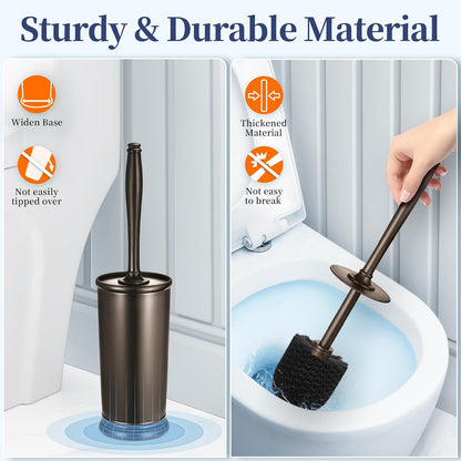 HAMITOR Toilet Bowl Brush Holder Set: Modern Brown Bathroom Accessories