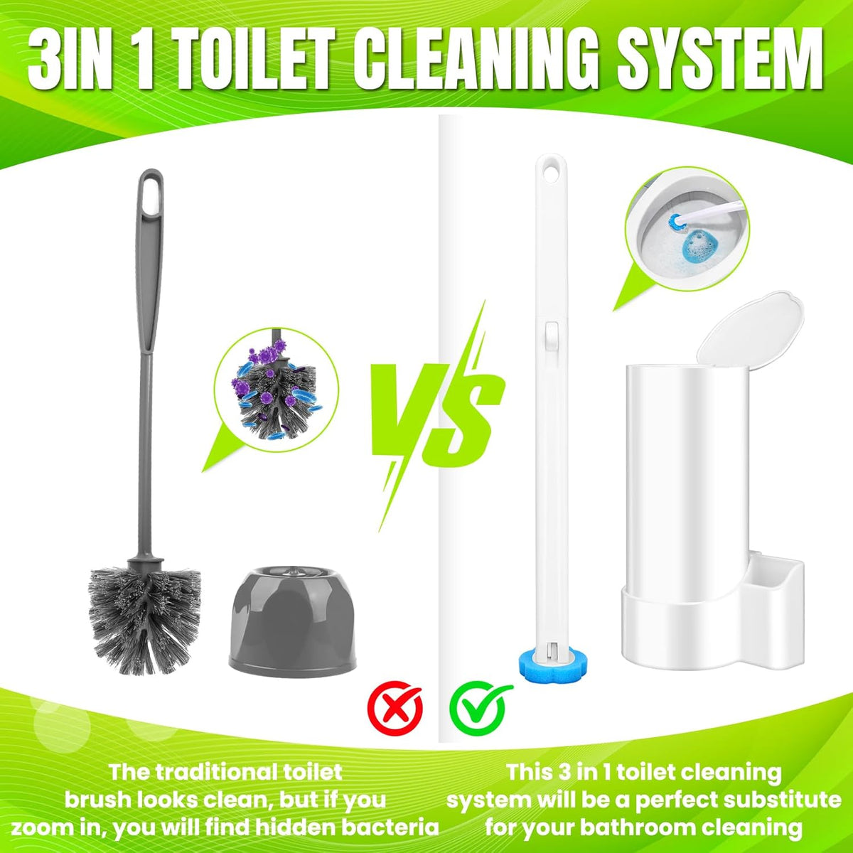 Disposable Toilet Brush with 48pcs Toilet Wand Refills, Toilet Bowl Cleaner Wands, Toilet Cleaning System Starter Kit