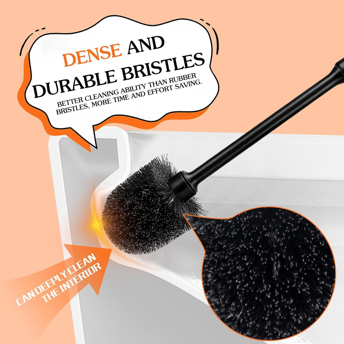 AONEZ Toilet Brush and Holder Set with Long Handle, 2 Pack, Black