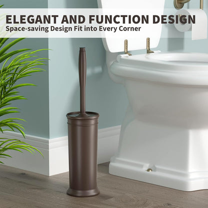 Toilet Brush, Toilet Bowl Brush with Extra Long Handle Durable Bristles Toilet Scrubber and Covered Holder for Toilet Brush Set for Bathroom Cleaning (Brown, 1 Set)