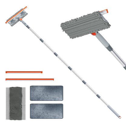 6.4FT Extendable 2-in-1 Window Washing Kit with Long Handle, 180° Rotatable Head & No-Drill Storage Holder, Streak-Free Window Squeegee for High Windows, Glass, Shower, and Car Windshield Cleaning