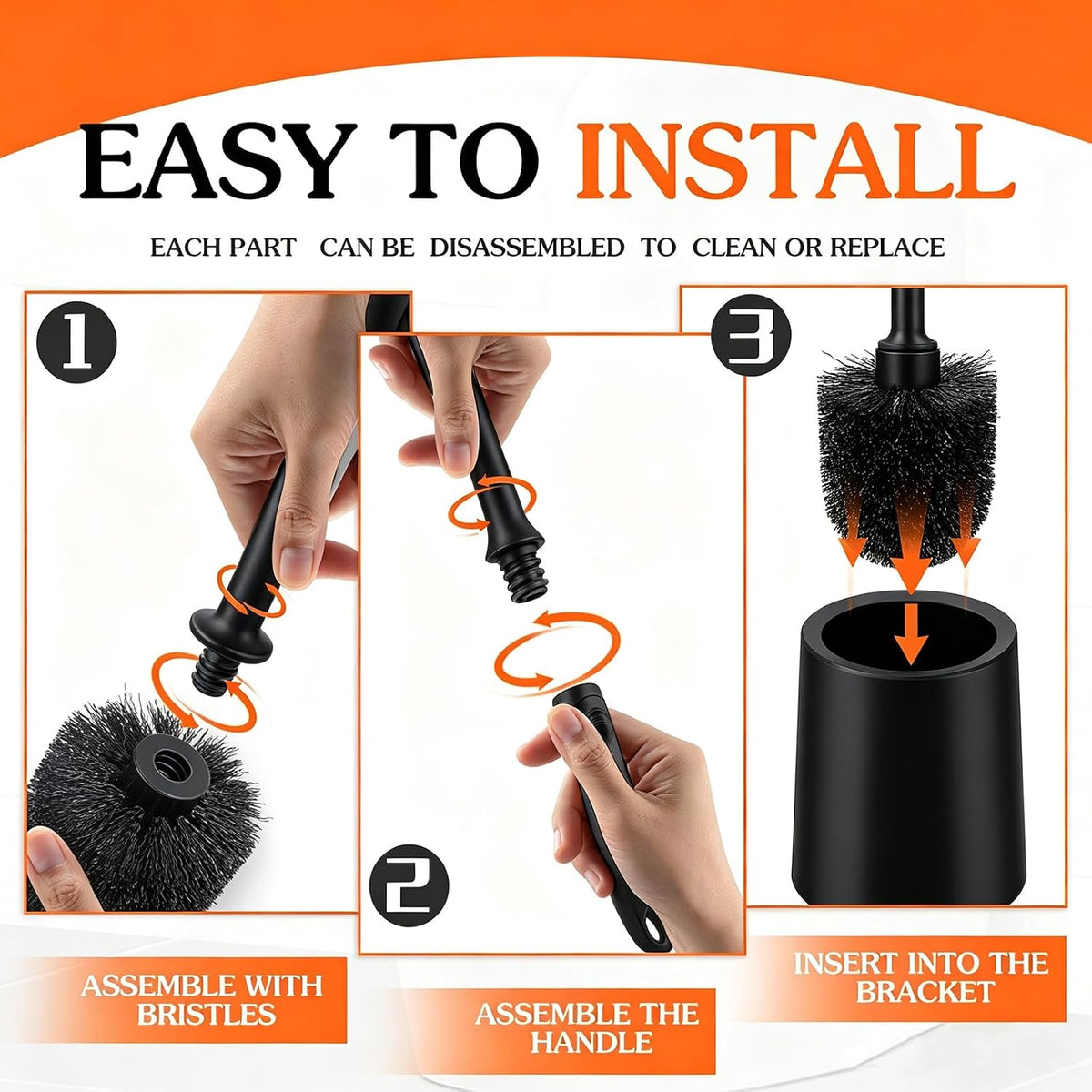AONEZ Toilet Brush and Holder Set with Long Handle, 2 Pack, Black
