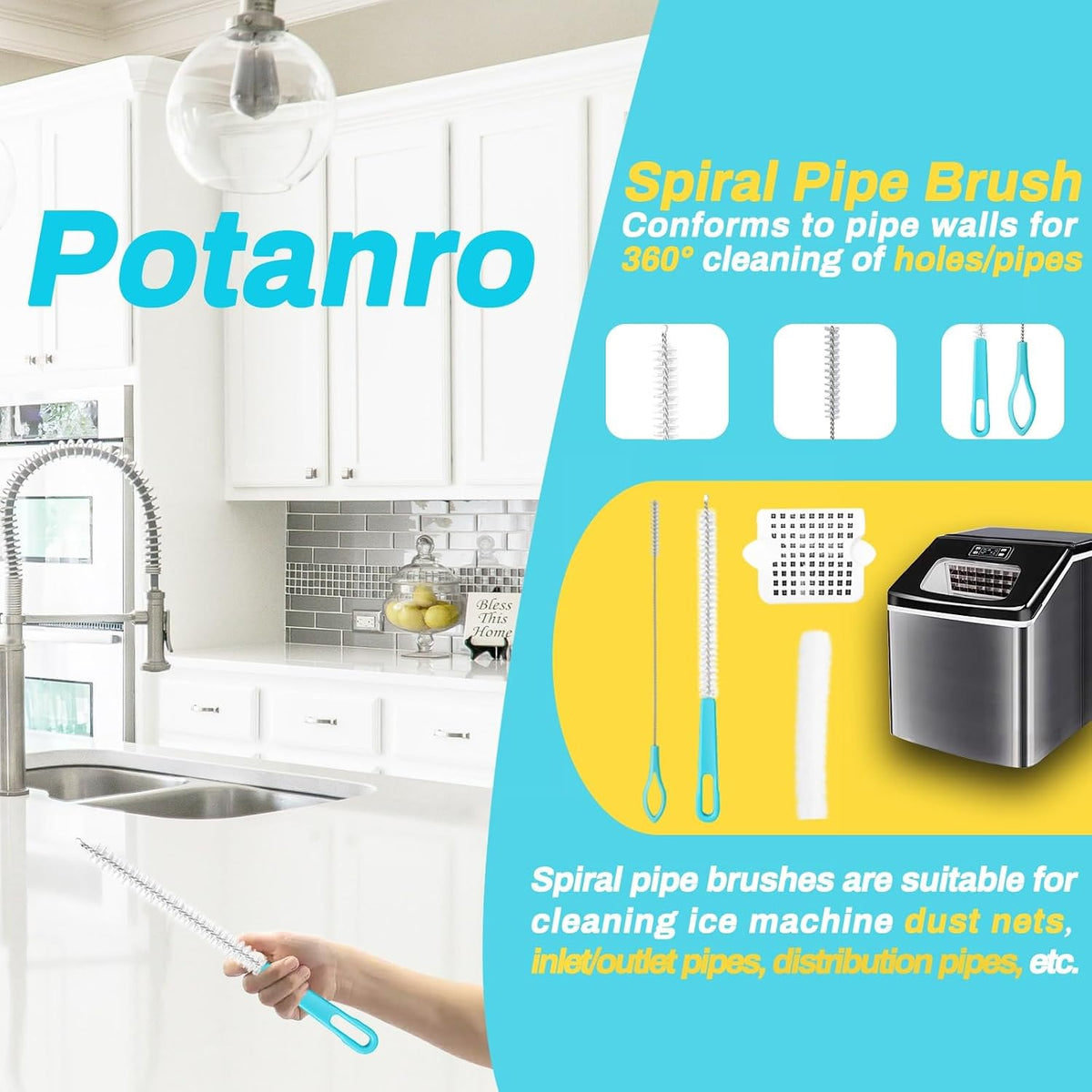 Potanro Ice Machine Cleaner Brush Sets,14Pcs Ice Maker Cleaner Tools