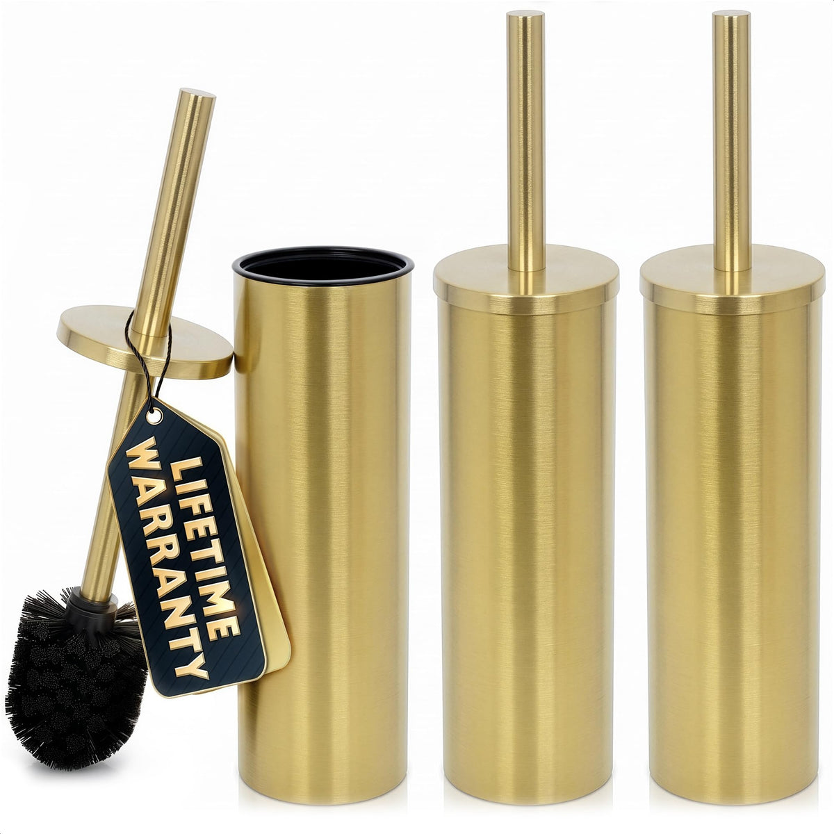 Stainless Steel Toilet Brush and Holder Set, Splash Guard (Brushed Gold)