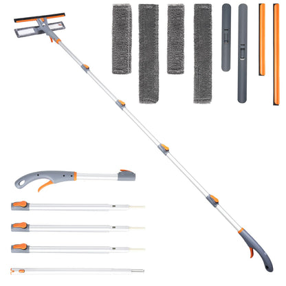 Eazer 89'' Squeegee Window Cleaner 2 in 1 Rotatable Window Cleaning Tool Kit with Extension Pole, Window Washing Equipment with Bendable Head for Indoor/Outdoor Window and Car Glass