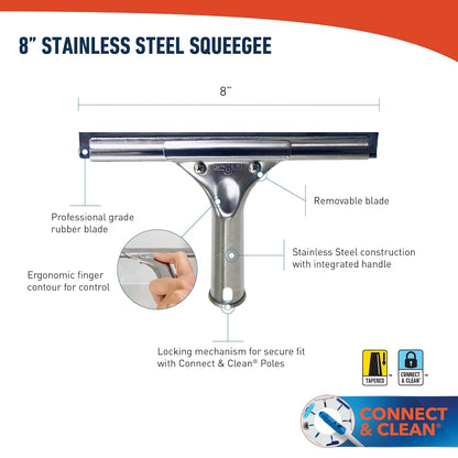 Unger Professional 8” Stainless Steel Window & Glass Cleaning Squeegee - Cleaning Supplies, Heavy Duty Squeegee for Window Cleaning, Streak Free Results