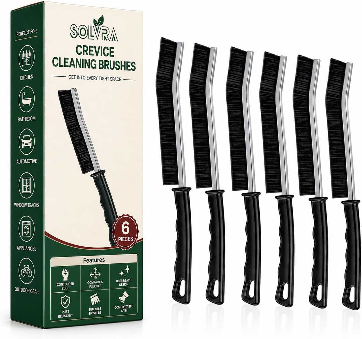 Crevice Cleaning Brush Set – 6Pcs Hard Bristle Cleaning Tools for Grout, Tile Floors, Gaps & Narrow Spaces – Small Grout Scrub Brush for Cleaning Bathroom, Shower, Window Tracks, Kitchen