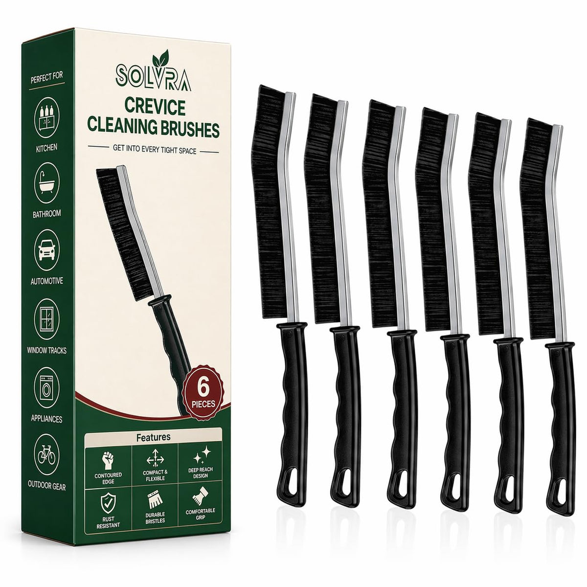Crevice Cleaning Brush Set 3Pcs Hard Bristle Tools for Narrow Spaces