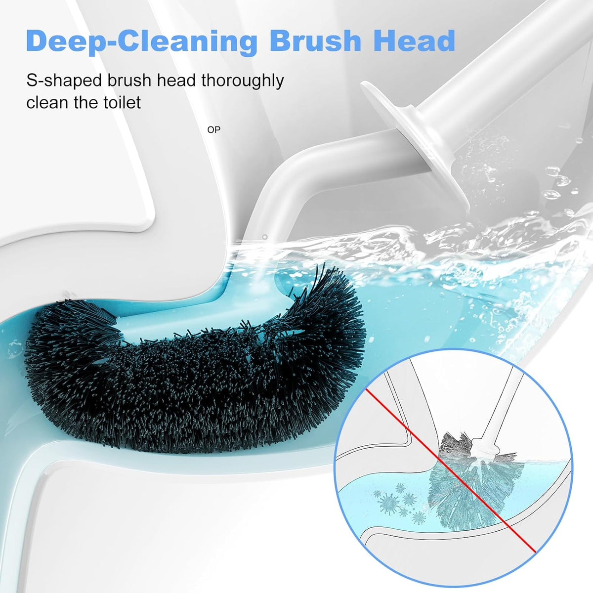 HAMITOR Toilet Bowl Brush Holder Set: Curved Design with Holder for Deep Cleaning Under Rim - Compact Hidden Scrubber for Small Space - Modern RV Bathroom Accessories - White 1 Pack