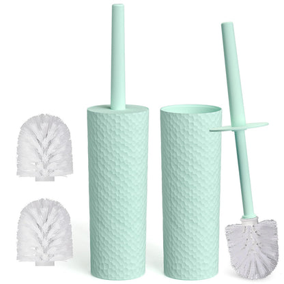 Topsky Toilet Brush & Holder Set, 2 Pack Plastic Round Barrel Loo Brush with 2 Replacement Heads, Durable for Bathroom, White