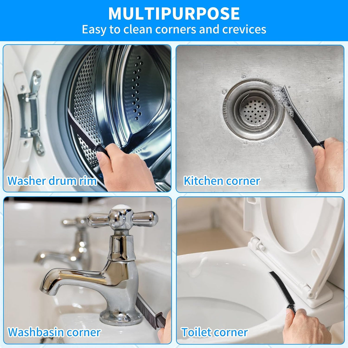 4TH Multi-Purpose Hard Bristle Crevice Cleaning Brush, 4 Pcs, Black