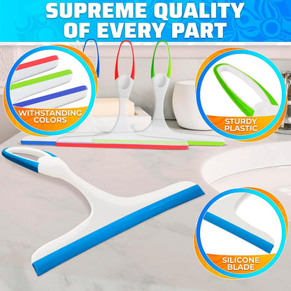 4 Pcs Hand Squeegee for Shower Glass, 9.45 in Silicone Blade