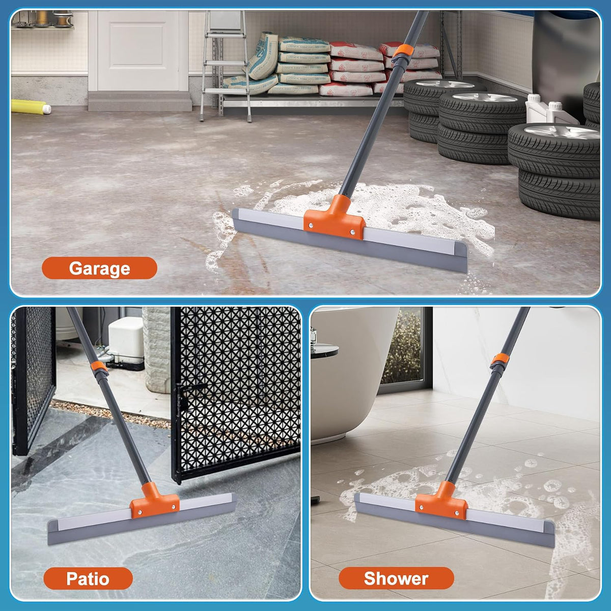 CLEANHOME Rubber Floor Squeegee with Extendable Long Handle