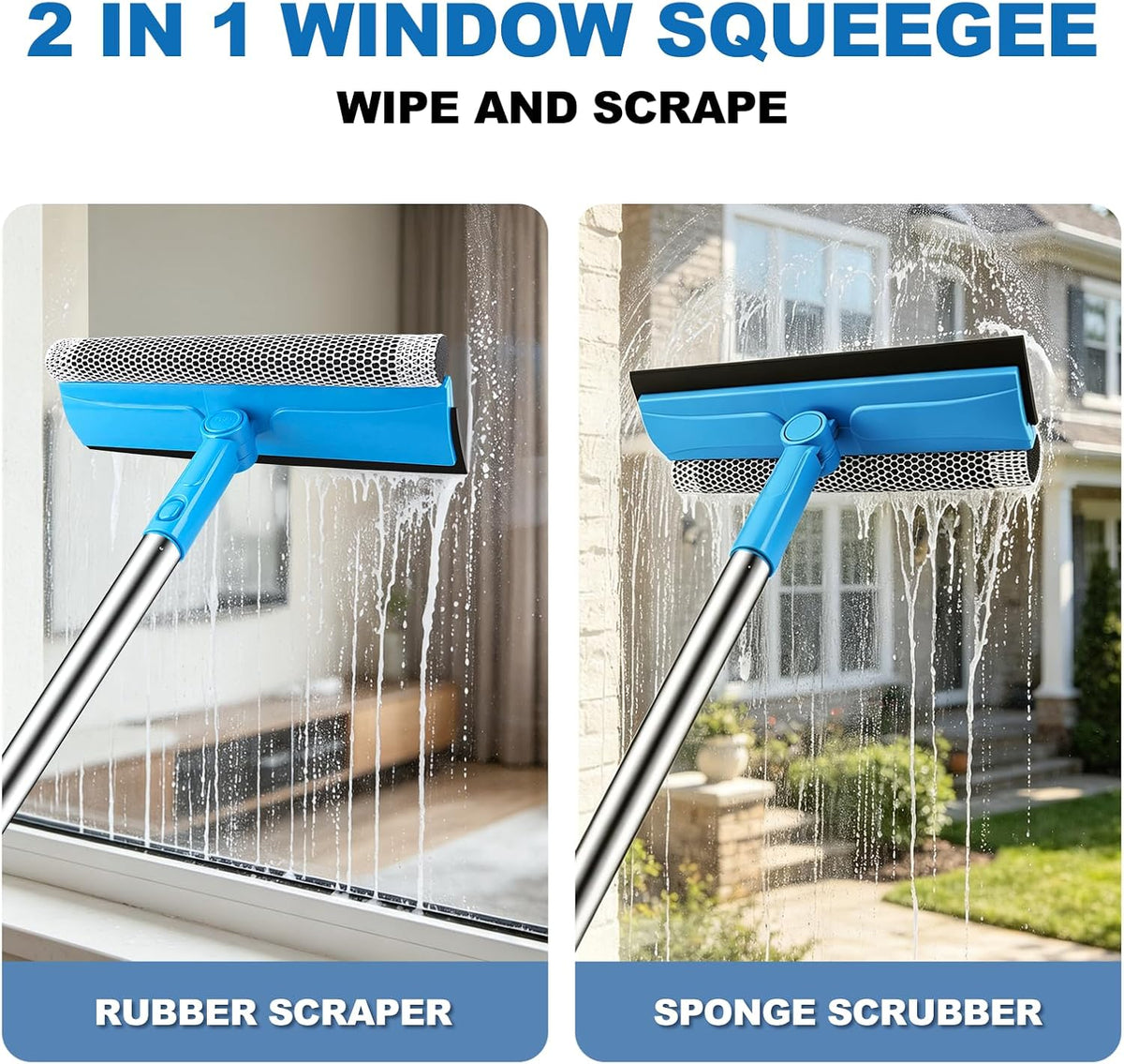 SetSail Window Squeegee 2 in 1 Window Cleaner Tool with 57in Extension Pole