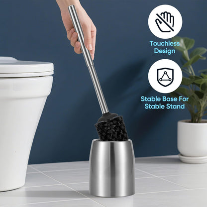 SUS304 Stainless Steel Toilet Brush and Holder Set Stain Nickle 12In Handle BristlesToilet Bowl Brush Cepillo para Baños Bathroom Brushes Cleaning Brush with Case Anti-Rust Brushed Silver