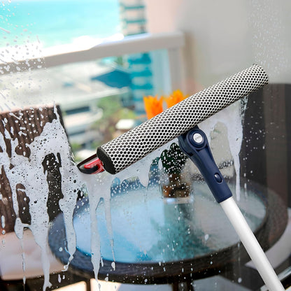 DSV Standard Professional Window Squeegee | 2-in-1 Window Cleaner Sponge and 10" Soft Rubber Strip with Extension Pole 50 Inch & 127 cm | Adjustable to Clean from Multiple Angles