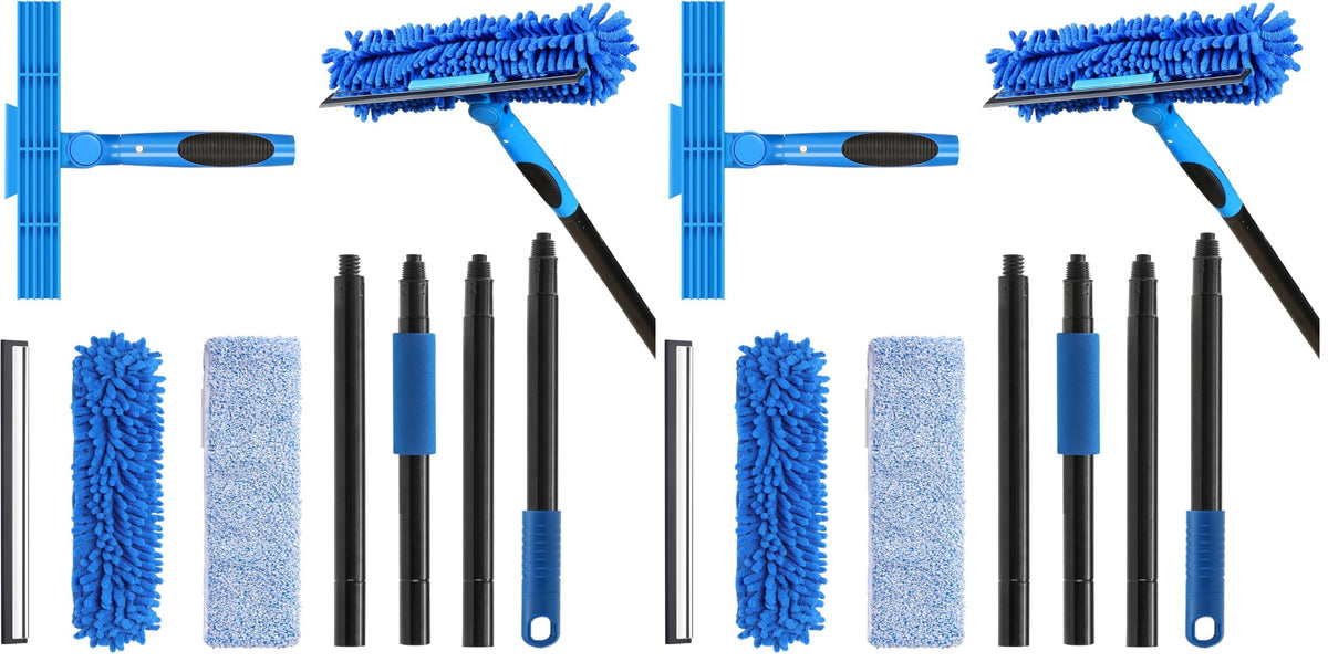 VITEVER Professional 69'' Window Squeegee Cleaner Tool with Extension Pole, 2-in-1 Squeegee for Window Cleaning Kit with Scrubber and Rotating Head, 1 Blade 2 Scrubber